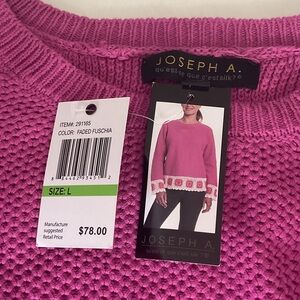 Joseph A Crewneck Sweater in Faded Fuchsia Pink With Floral Crochet NWT
